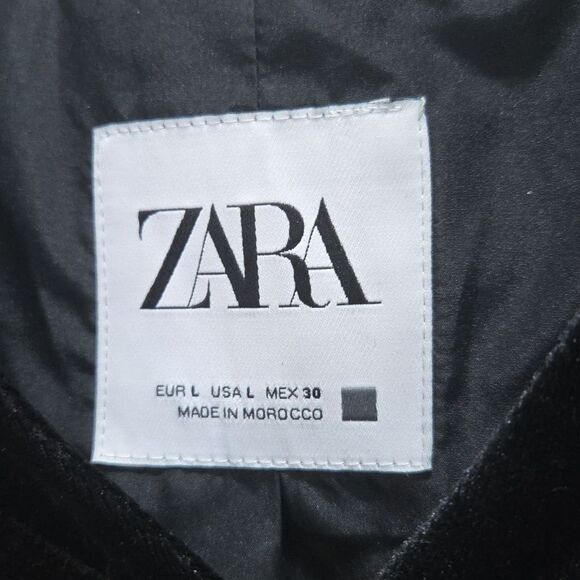 Zara Black Cropped Crushed Velvet Bomber Jacket Size Large - Picture 2 of 6